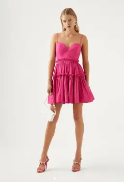 Aje Maya Tiered Mini Dress Pink Size 10 / M for rent on The Volte - image 1
