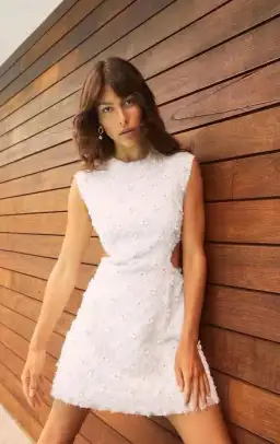 Aje Mirage Organza Cut Out Mini Dress Ivory Size 8 / S for rent on The Volte - image 6