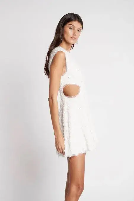 Aje Mirage Organza Cut Out Mini Dress Ivory Size 8 / S for rent on The Volte - main image