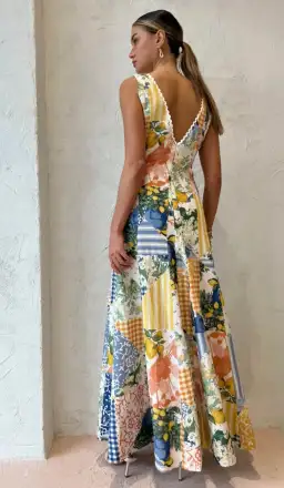 By Nicola Wavy Maxi Dress in Lemon Patchwork Size 8 for rent on The Volte - image 2