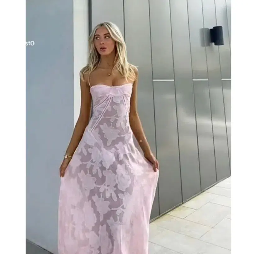 House of CB Seren Corset Lace Back Maxi Dress Soft Pink Floral Size Small / Au 8 for rent on The Volte - main image