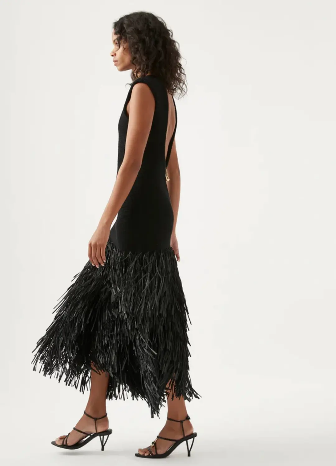 Aje Rushes Raffia Knit Midi Dress Black Size 10 for rent on The Volte - main image