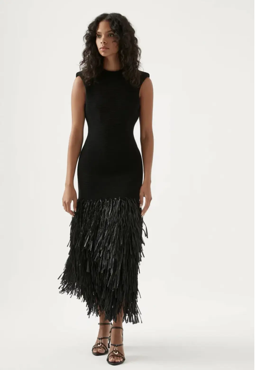 Aje Rushes Raffia Knit Midi Dress Black Size 10 for rent on The Volte - main image