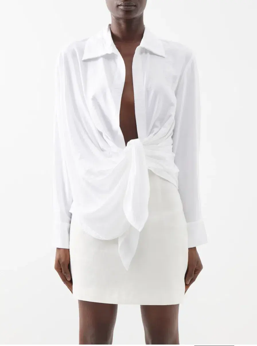 Jacquemus Bahia Plunge-neck Tie Shirt White Size 6 for rent on The Volte - main image
