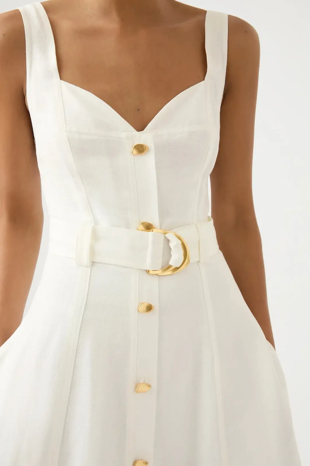 Aje Clay Belted Midi Dress Ivory White Size AU 10 for rent on The Volte - main image