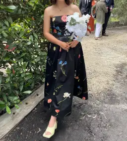 Leo Lin The Fields embroidered Bustier Midi Dress Black Floral Size 10 for rent on The Volte - image 3