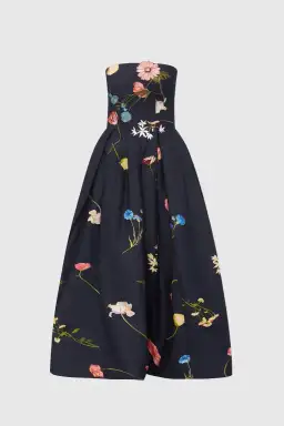 Leo Lin The Fields embroidered Bustier Midi Dress Black Floral Size 10 for rent on The Volte - image 2