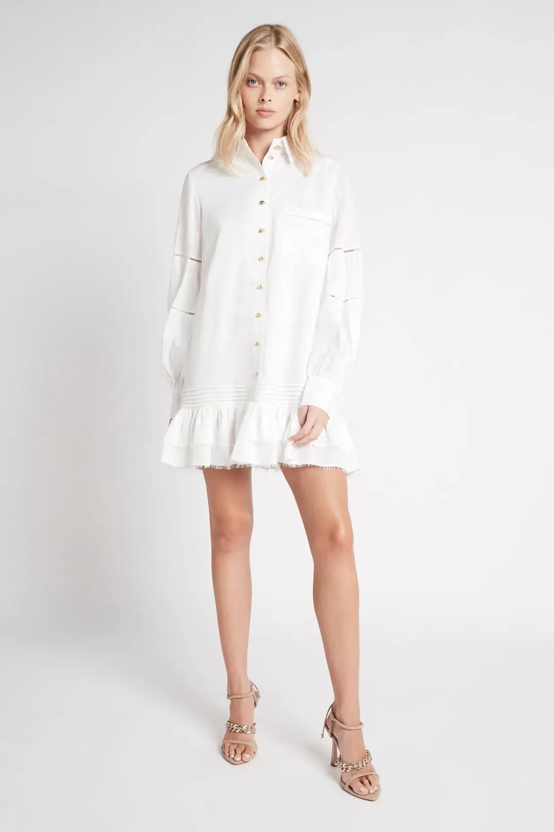 Aje Lotus Shrit Mini Dress White Size 4 for rent on The Volte - main image