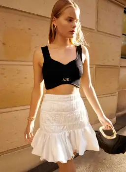 Aje Parfum Corset Crop Knit Top Black Size 8