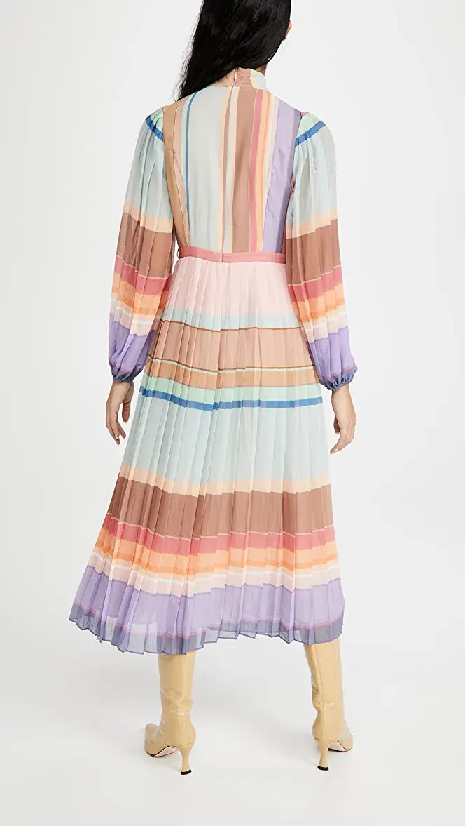 Zimmermann Rainbow Striped Crepe De Chine Midi Dress Multi Size 8 for rent on The Volte - main image