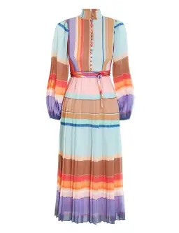 Zimmermann Rainbow Striped Crepe De Chine Midi Dress Multi Size 8 for rent on The Volte - image 4