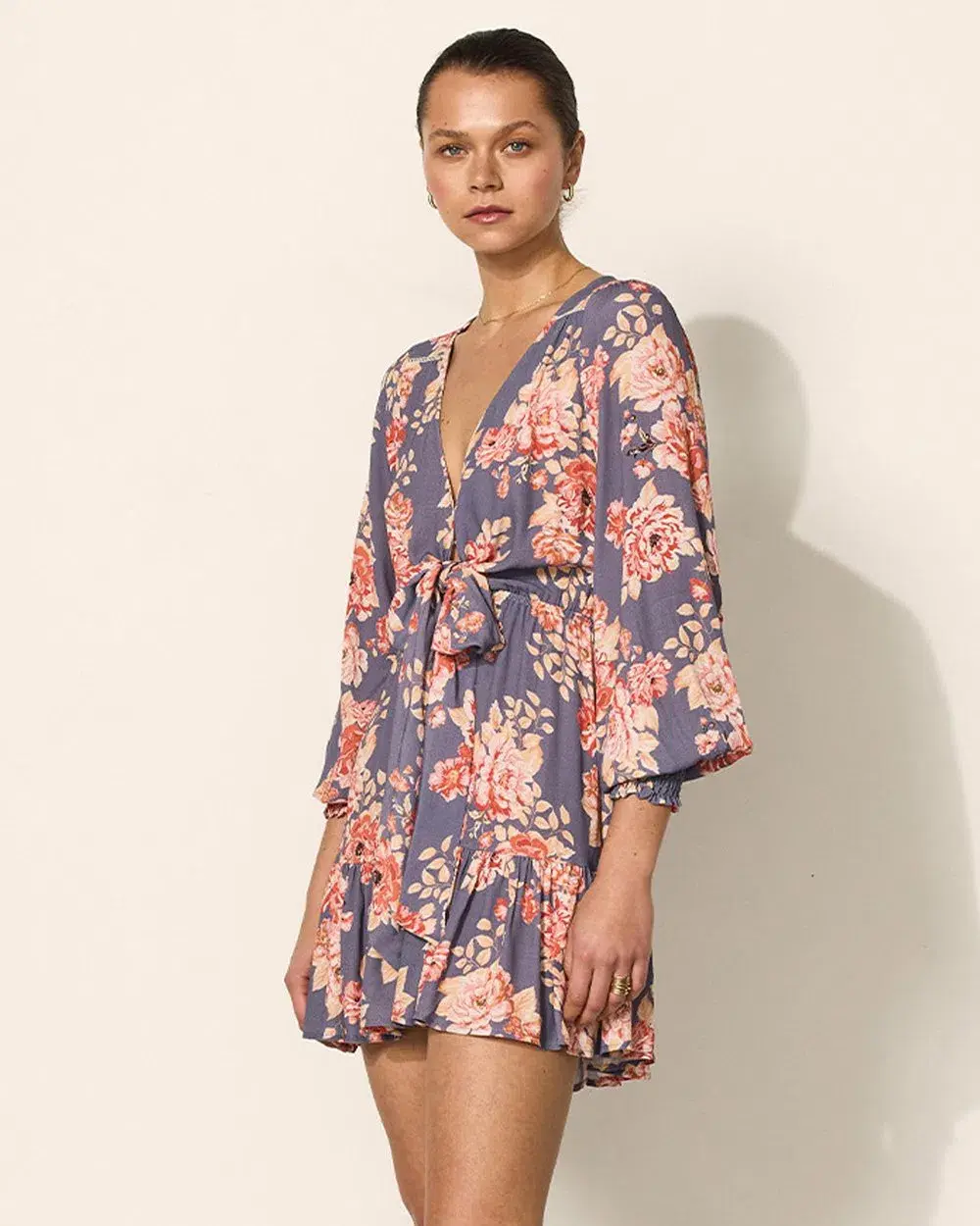 Kivari Madelyn Tie Front Mini Dress Floral Size 14 for rent on The Volte - main image