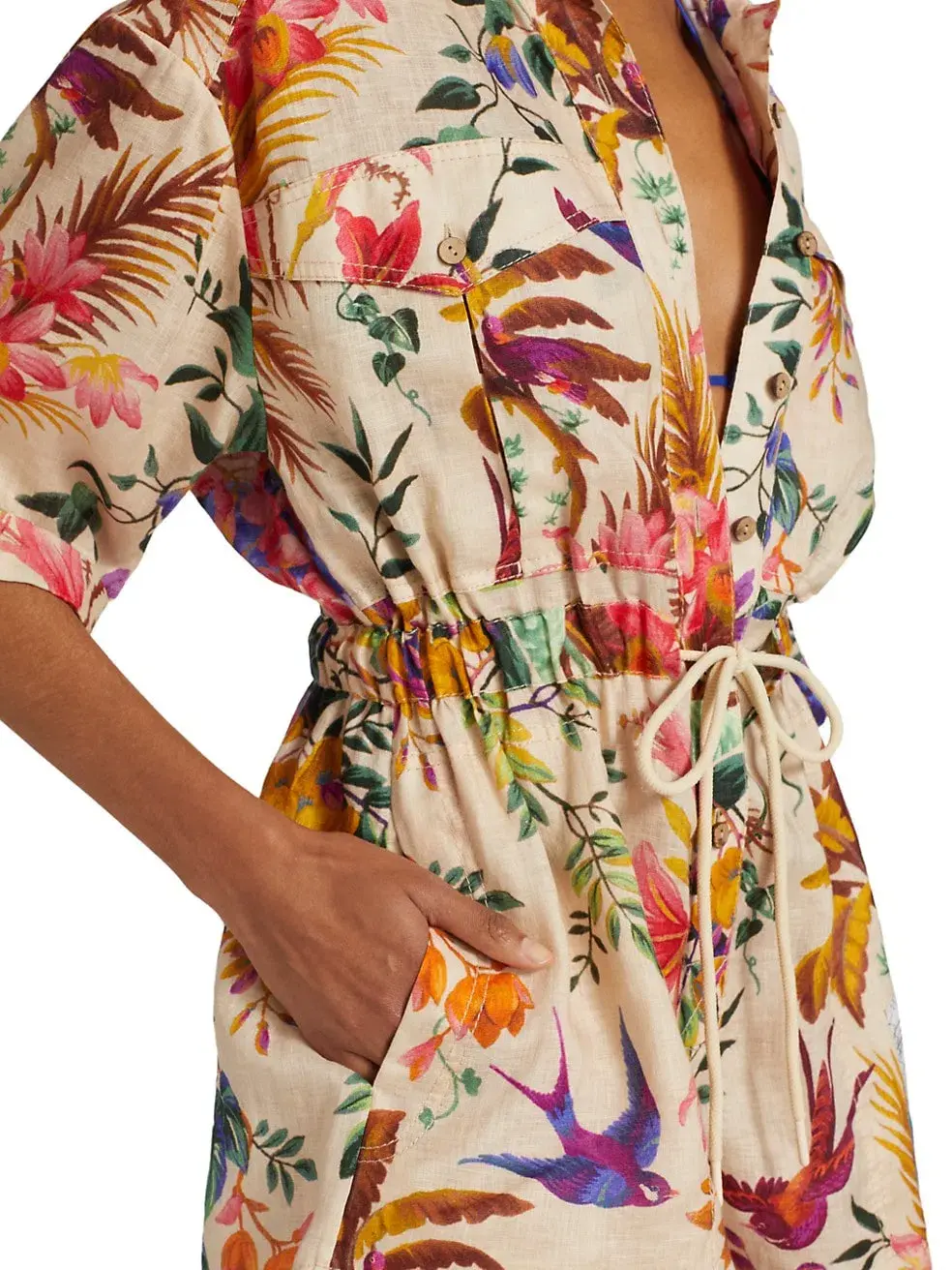Zimmermann Tropicana Utility Playsuit in Cream Floral size 1 / Au 10 for rent on The Volte - main image