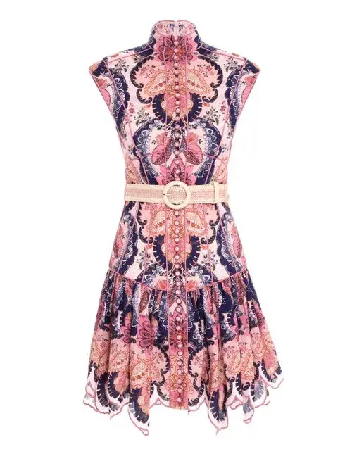 Zimmermann Laurel Flared Mini Dress Pink Size 1 / AU 10 for rent on The Volte - main image