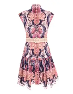 Zimmermann Laurel Flared Mini Dress Pink Size 1 / AU 10 for rent on The Volte - image 1