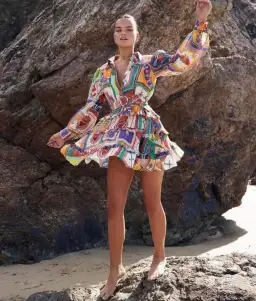 Kate Ford | Viatoris Layered Mini Dress Wayfarer Print Size 10 for rent on The Volte - image 2