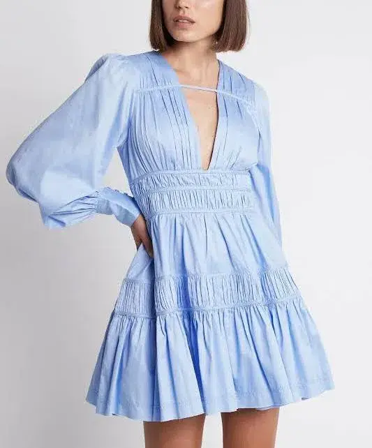 Aje Fallingwater Gathered Mini Dress Blue Size 8 for rent on The Volte - main image