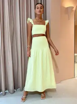 Sir The Label Francesca Shirred Crop Top Size 0 and Maxi Skirt Size 1 Set Yellow for rent on The Volte - image 1
