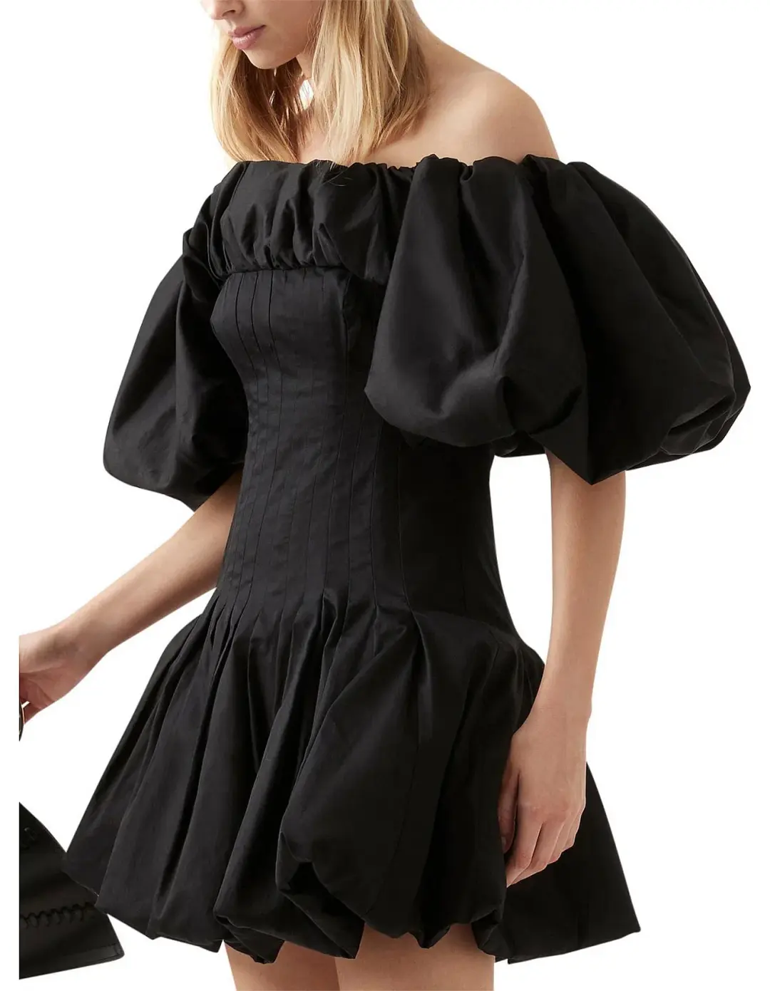 Aje Arles Off Shoulder Mini Dress Black Size AU 6 for rent on The Volte - main image