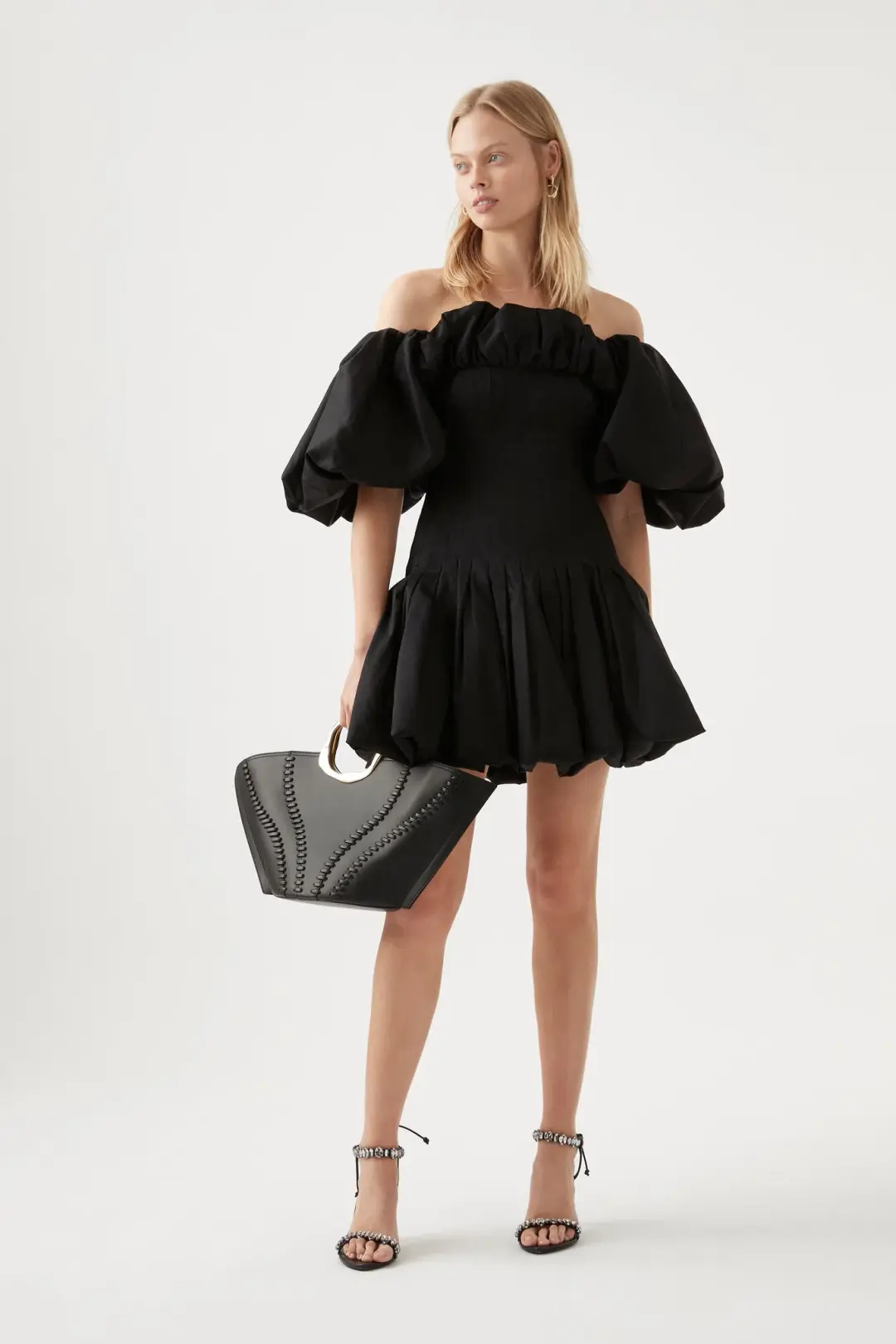 Aje Arles Off Shoulder Mini Dress Black Size AU 6 for rent on The Volte - main image