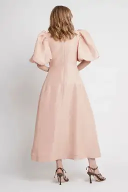 Aje Dusk Knot Puff Sleeve Midi Dress Pink Size AU 8