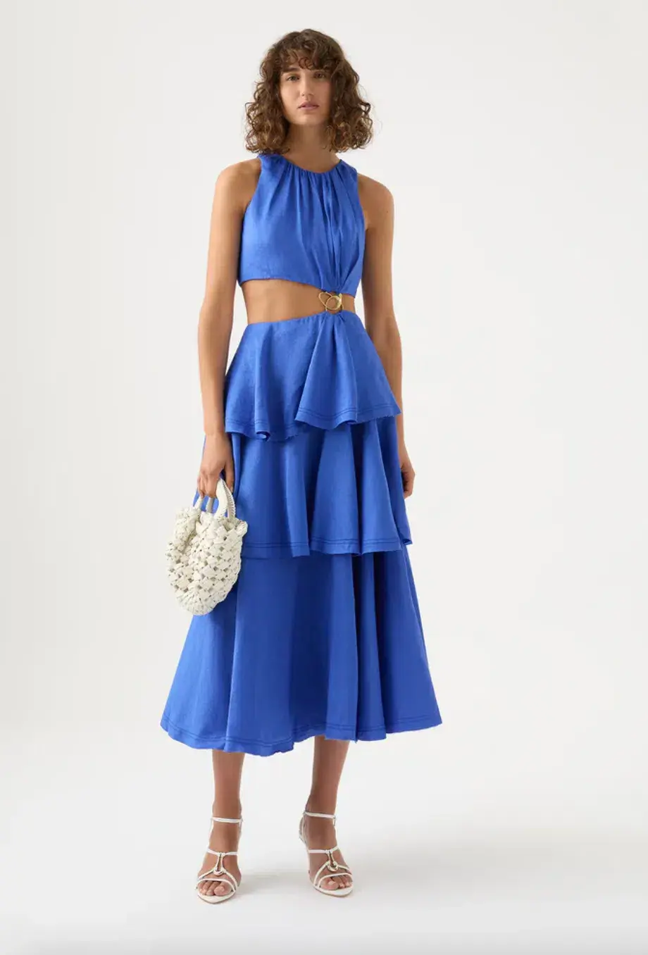 Aje Wave Cut Out Ring Midi Dress Blue Size 12 / L for rent on The Volte - main image