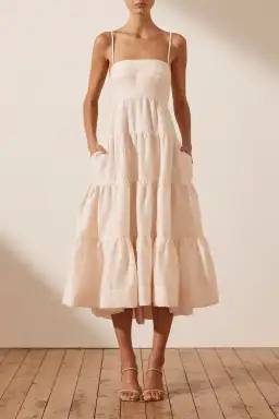 Shona Joy Elsa Tiered Midi Dress Ecru Size 10 / M