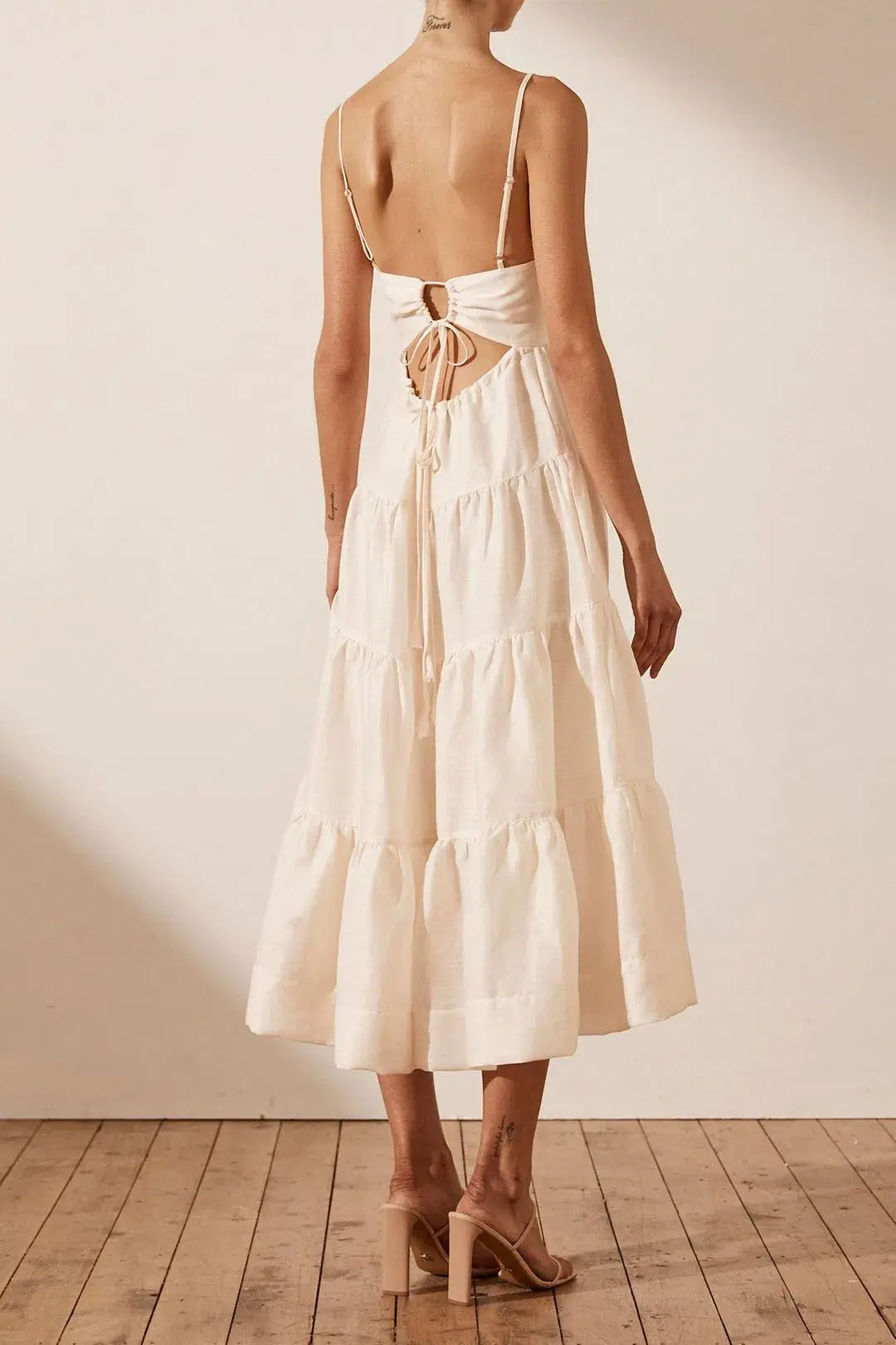 Shona Joy Elsa Tiered Midi Dress Ecru Size 10 / M - Image 3