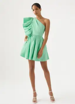 Aje Bonjour Asymmetric Mini Dress in Marine Green
Size 8 / S