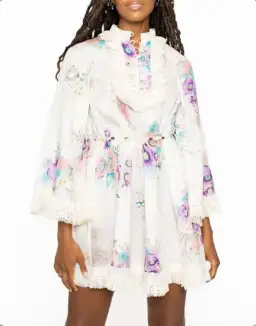 Zimmermann Jude Lace Trim Swing Linen Mini Dress in Floral Cream Size 1 / Au 10 for rent on The Volte - image 2