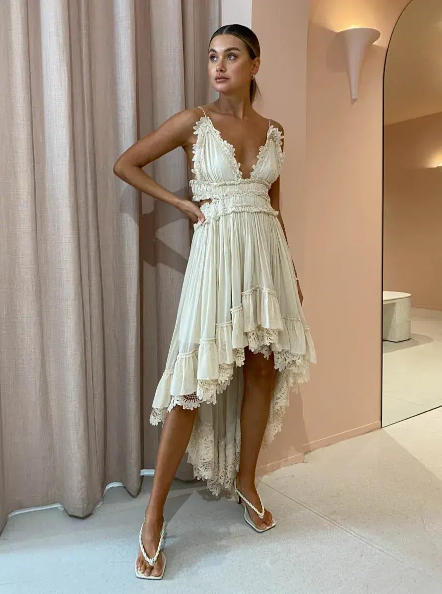 Magali Pascal Emiliana Midi Dress in Ivory Cream Size M / Au 10 for rent on The Volte - main image