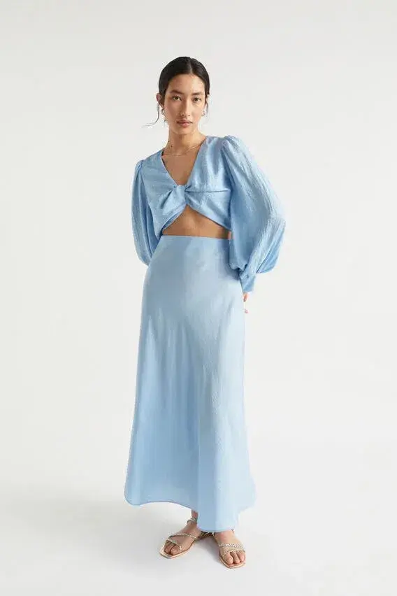 Seed Bluebell Satin Skirt and Twist Top Set Size 12 for rent on The Volte - main image