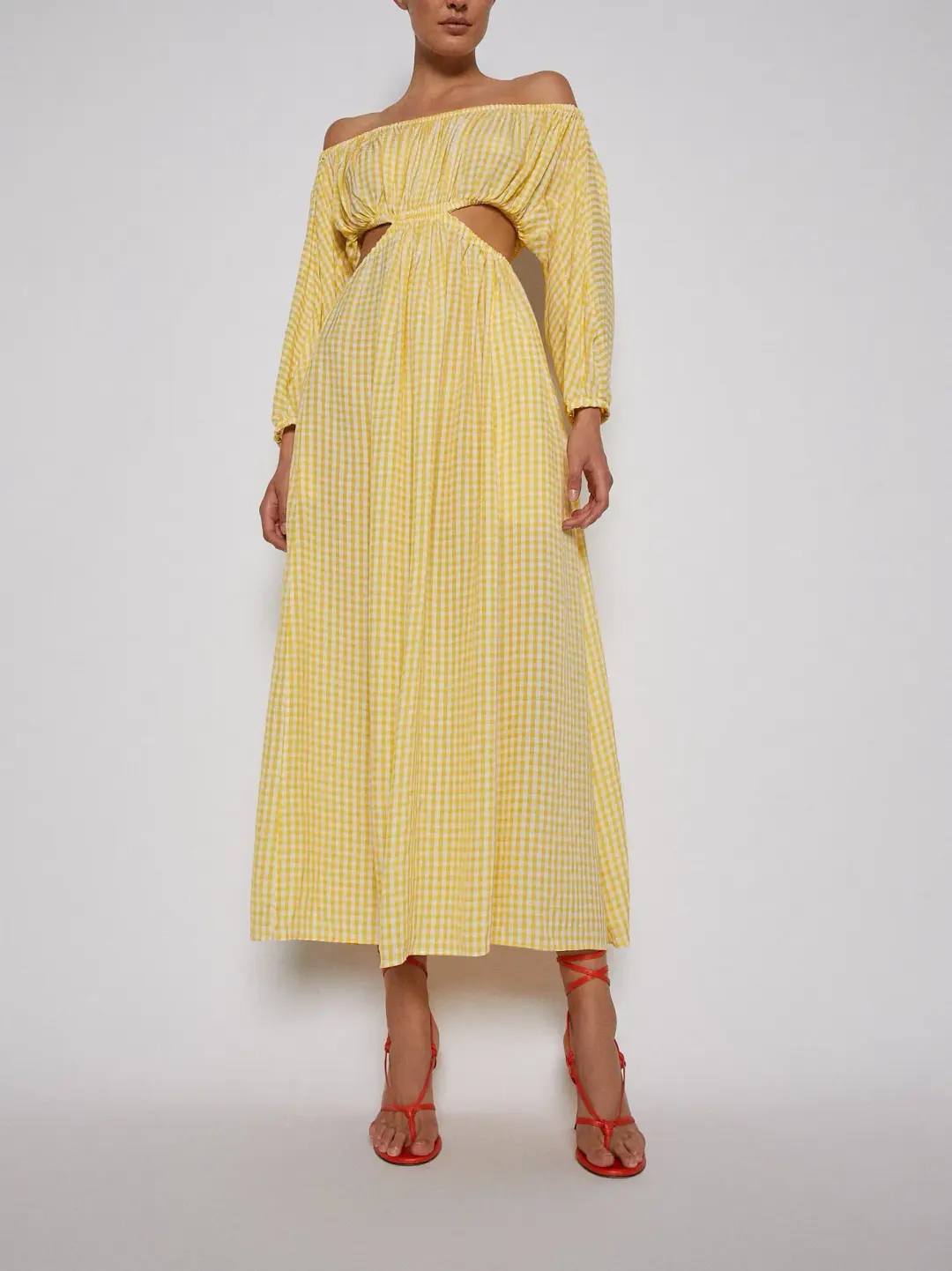Scanlan Theodore Gingham Maxi Cut Out Dress Yellow Size 10 for rent on The Volte - main image