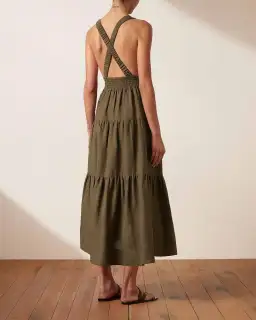 Shona Joy Juliana Linen Plunged Cross Back Dress in Forest Green Size 14 for rent on The Volte - image 2