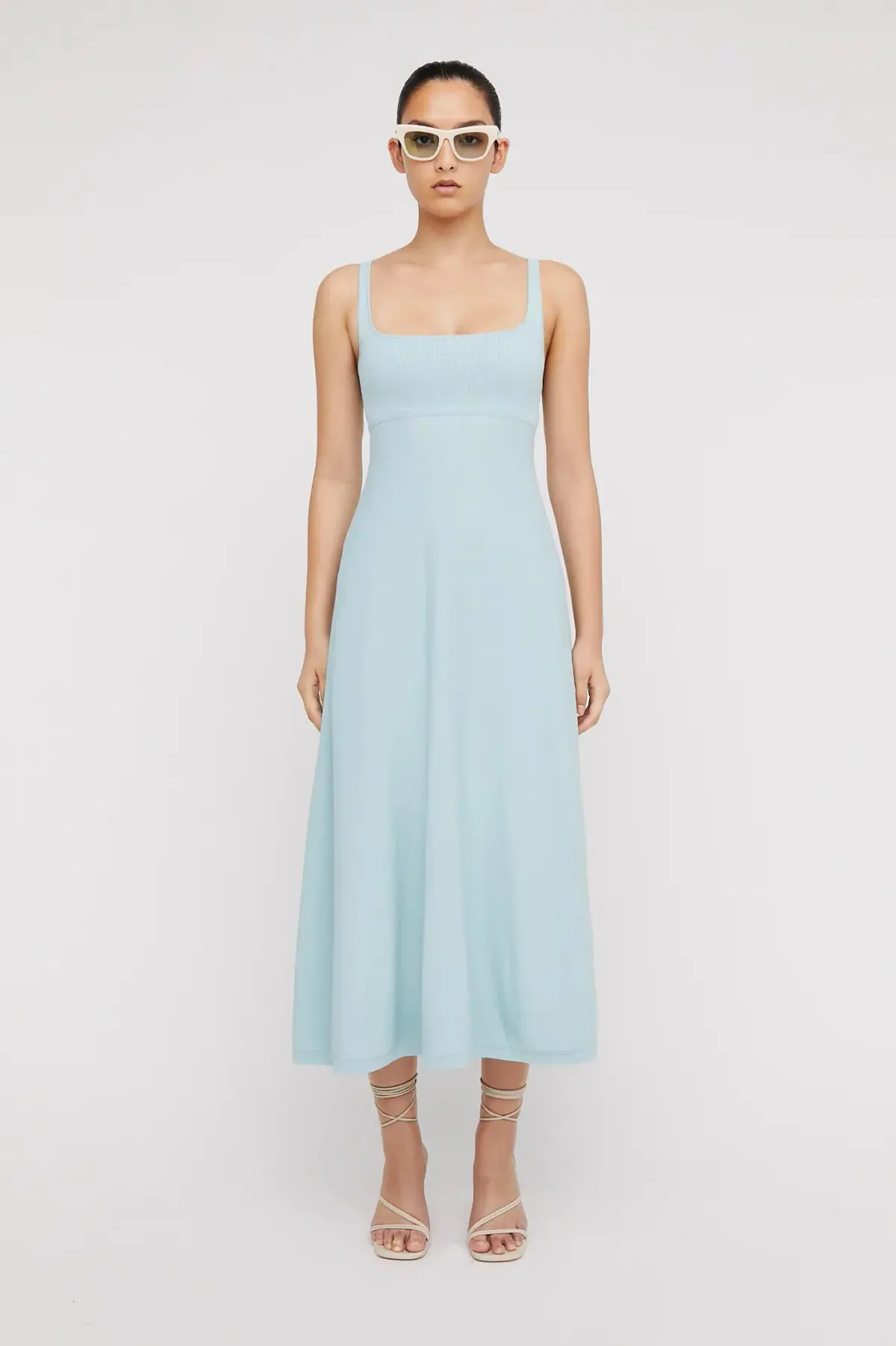 Scanlan Theodore Crepe Knit Square Neck Dress Blue Size M/ AU 10 - Image 1
