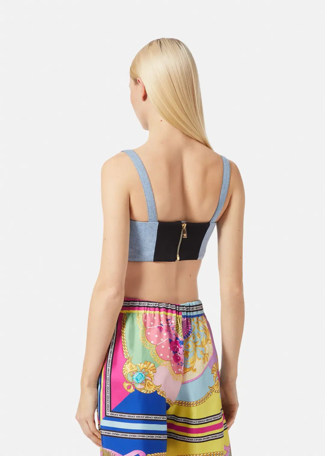 Versace Ventagli Denim Bralette Top Blue Size AU 8 for rent on The Volte - main image