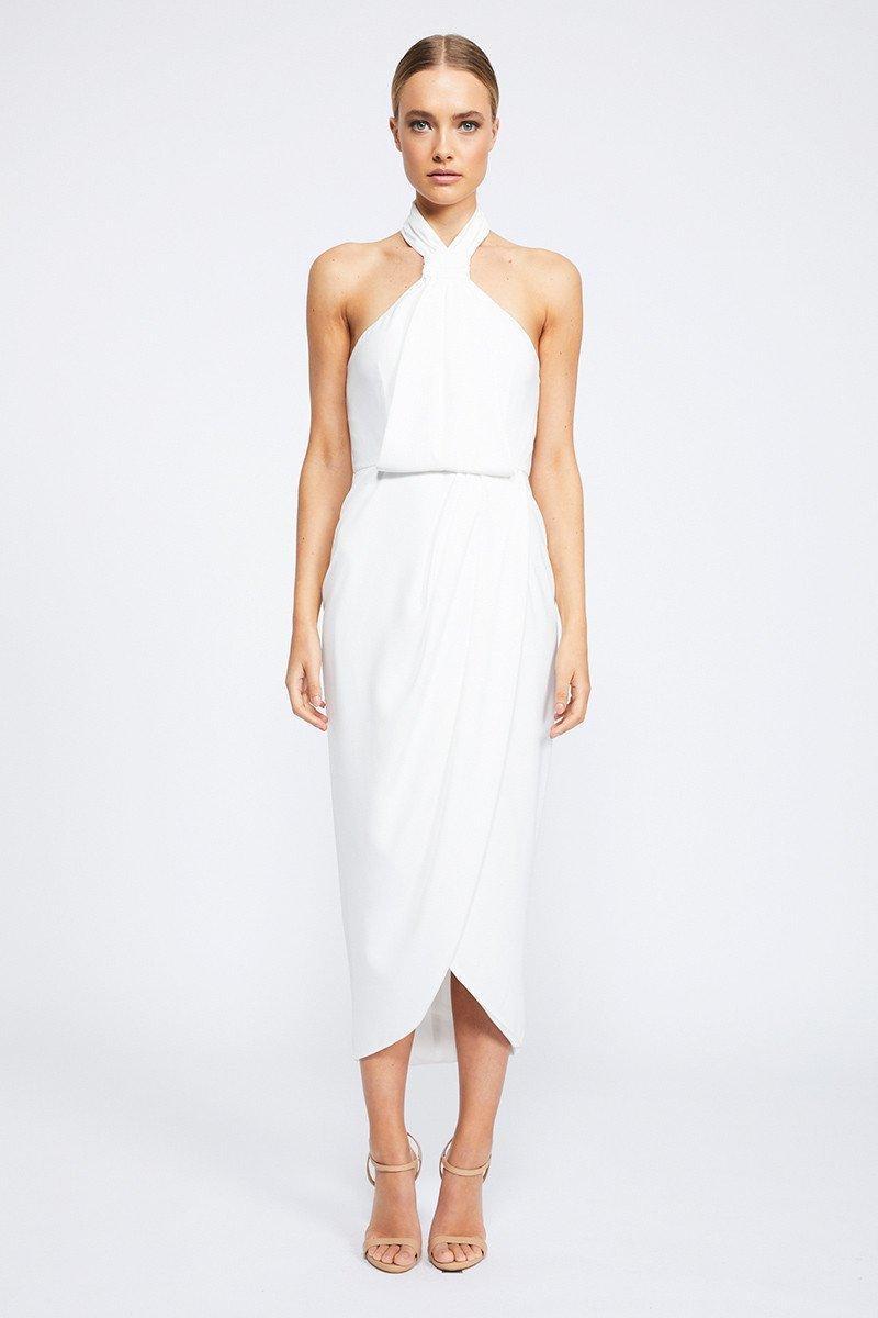 Shona Joy Core Knot Draped Dress White Size 8 for rent on The Volte - main image