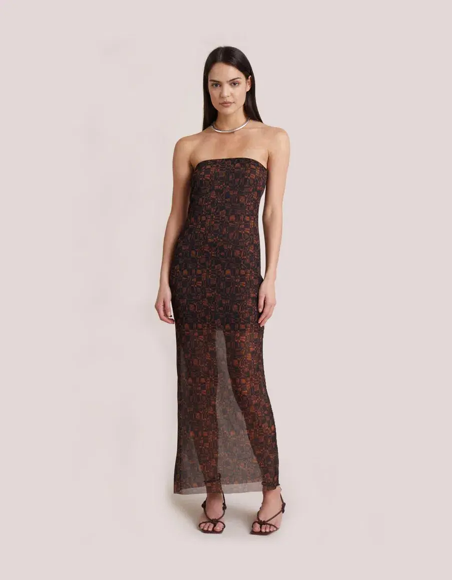 Bec & Bridge Checkmate Strapless Maxi Dress Print Size AU 6 for rent on The Volte - main image