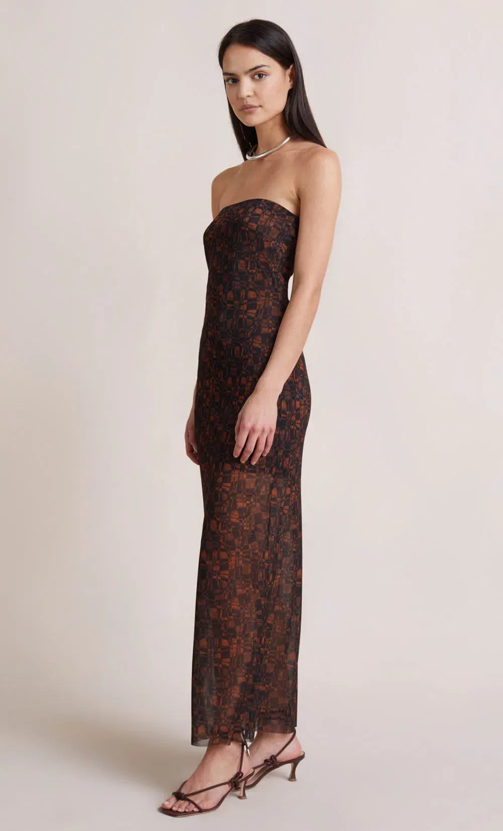 Bec & Bridge Checkmate Strapless Maxi Dress Print Size AU 6 for rent on The Volte - main image