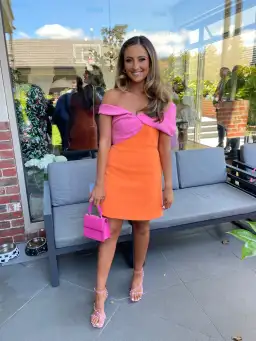 Rachel Gilbert Matteo Off Shoulder Mini Dress Orange/Pink Size 1 / AU 8 for rent on The Volte - image 3