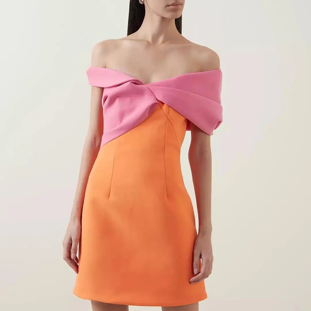 Rachel Gilbert Matteo Off Shoulder Mini Dress Orange/Pink Size 1 / AU 8 for rent on The Volte - main image