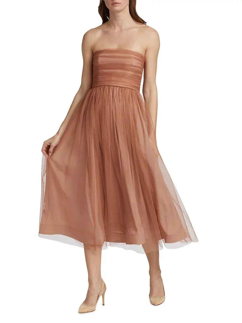 Zimmermann Tulle Strapless Midi Dress in Lipstick Size 1/AU 10 for rent on The Volte - main image