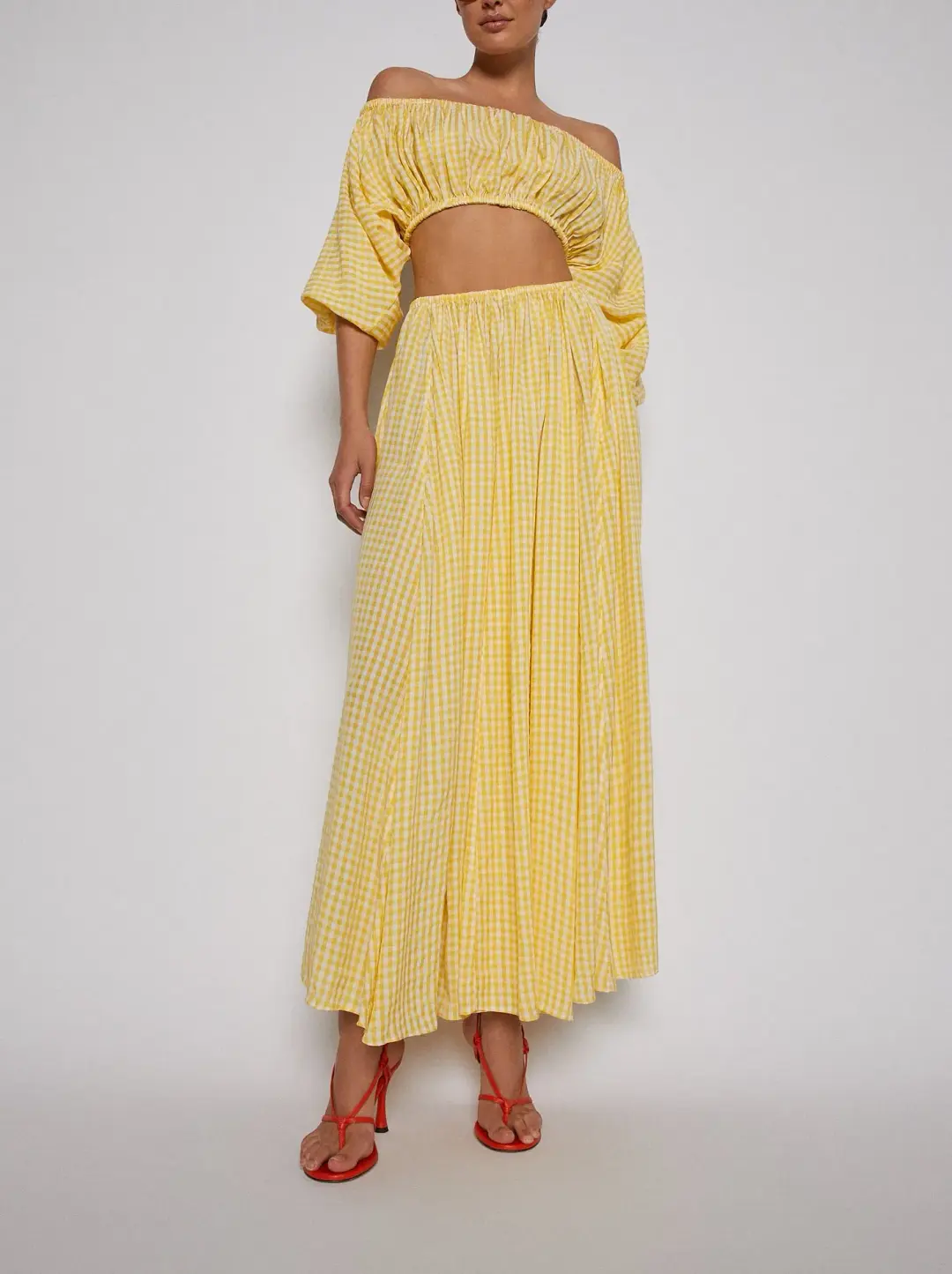 Scanlan Theodore Gingham Cut Out Dress Yellow Size 8 for rent on The Volte - main image
