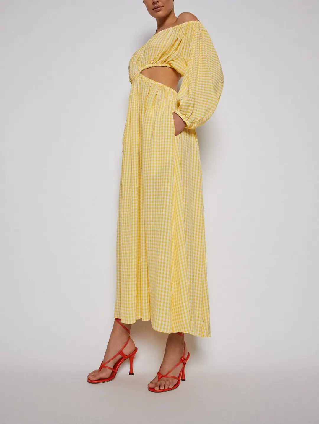Scanlan Theodore Gingham Cut Out Dress Yellow Size 8 for rent on The Volte - main image
