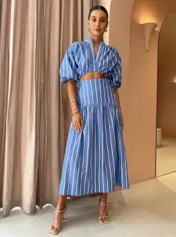 Shona Joy Kimberly Deconstructed Midi Dress In Chambray Blue Size AU 8 for rent on The Volte - image 5