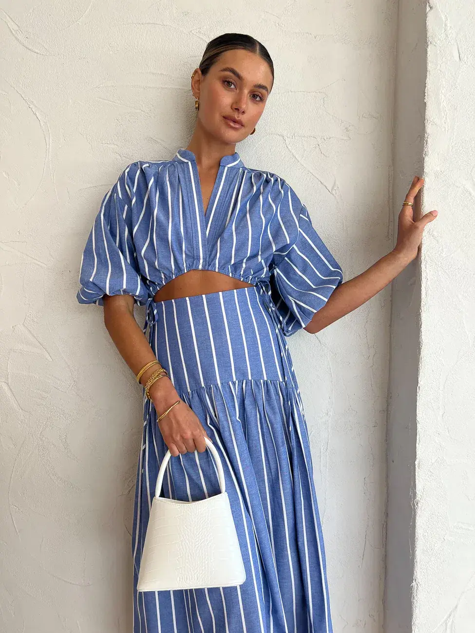 Shona Joy Kimberly Deconstructed Midi Dress In Chambray Blue Size AU 8 for rent on The Volte - main image