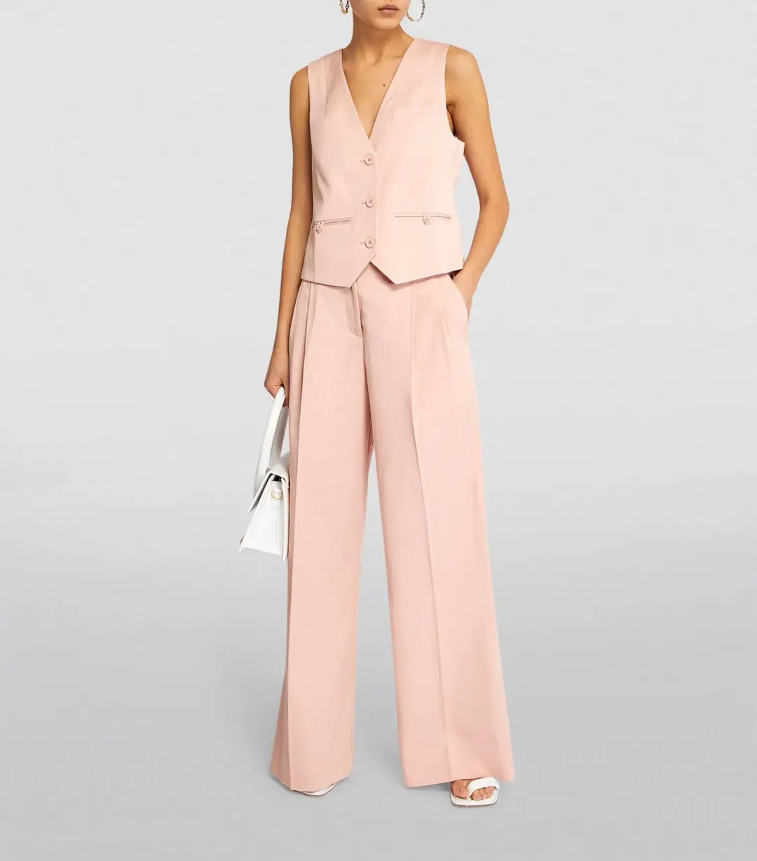 Shona Joy Sara Oversized Tailored Vest Size 8 and Tailored Wide Leg Pants Size 10 Set Powdered Pink for rent on The Volte - main image