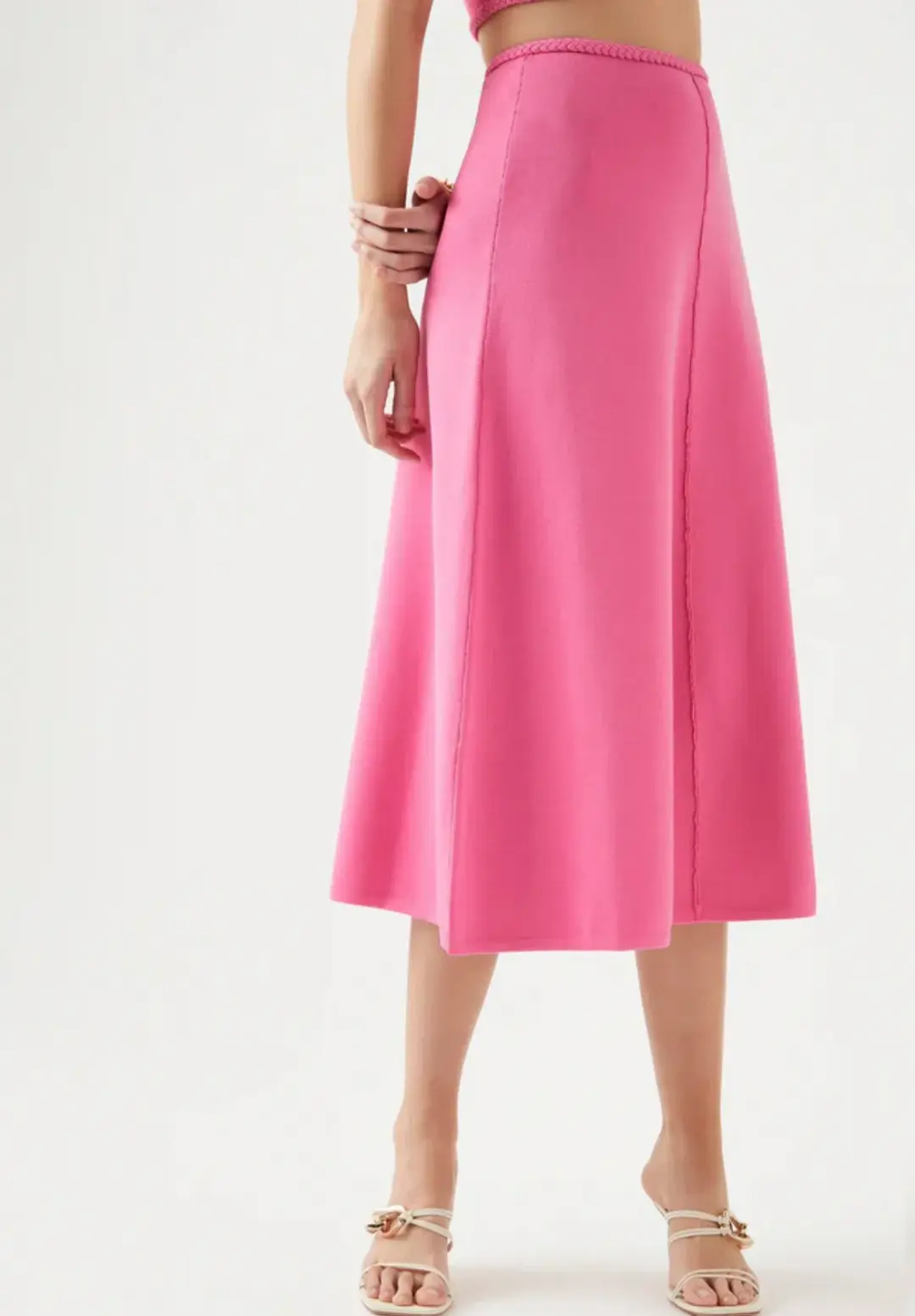 Aje Petal Knit Midi Skirt French Rose Pink Size S / AU 8 for rent on The Volte - main image