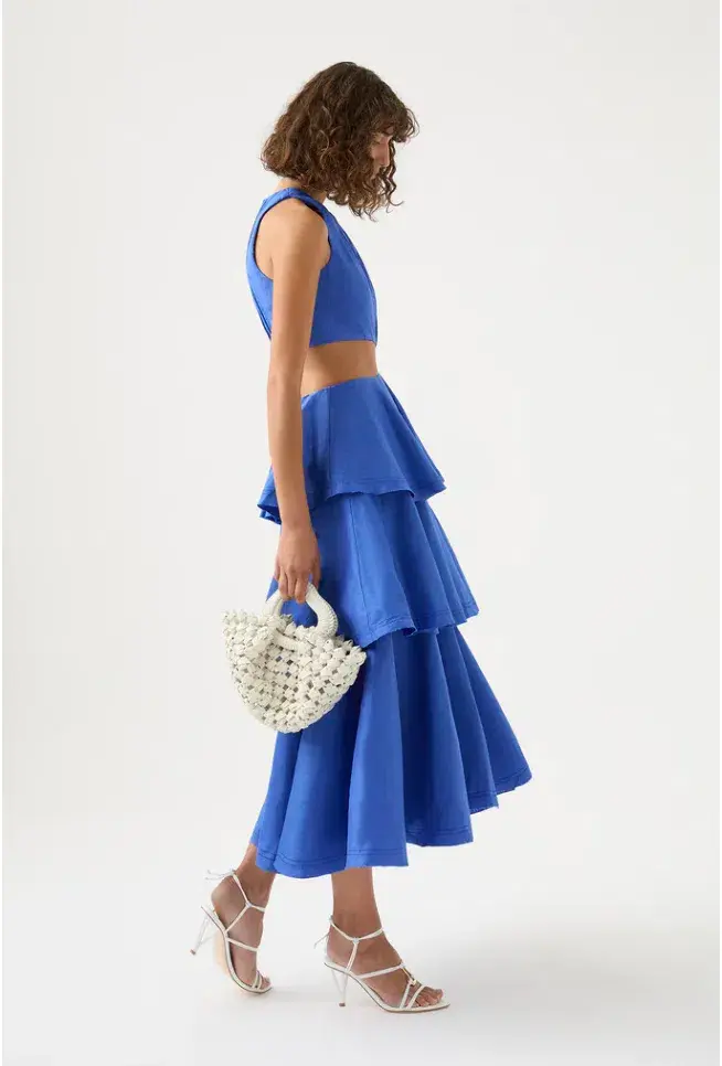 Aje Wave Cut Out Ring Midi Dress Marine Blue Size AU 6 for rent on The Volte - main image