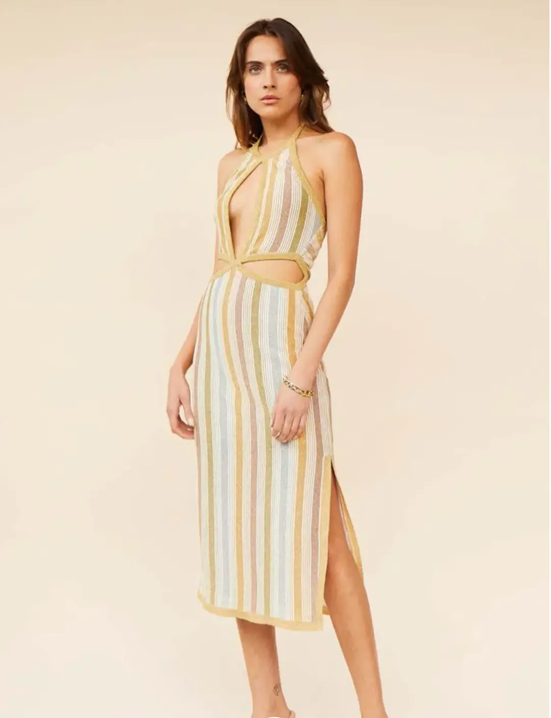 Suboo Luella Halter Cut Out Midi Dress Gold Size S / AU 8 for rent on The Volte - main image